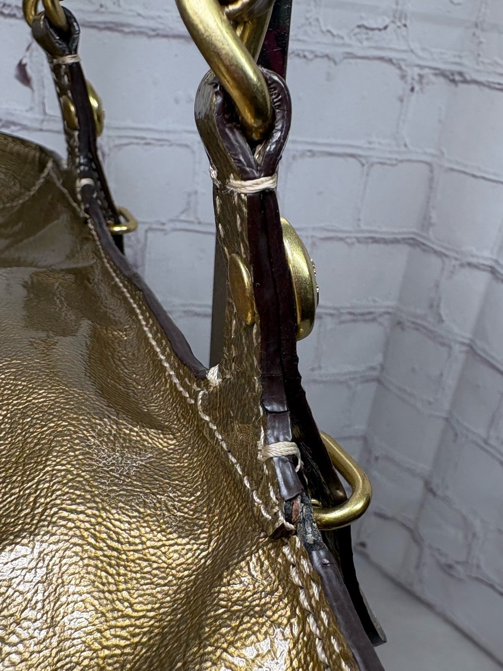 Coach Madison Tribeca Crinkled Metallic Gold Patent Leather Tote No.C1093-15373 - Picture 11 of 15